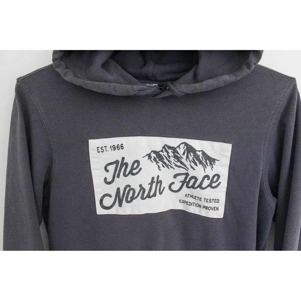 The North Face Hoodie Mens Small Gray Graphic Pullover Kangaroo Pocket *FLAWS